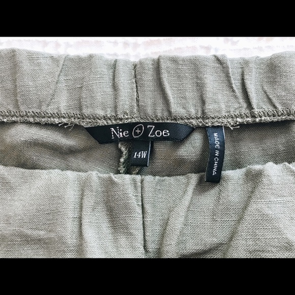 NWT Nie + Zoe Linen Olive Green Pants - Wide Leg - Picture 2 of 8